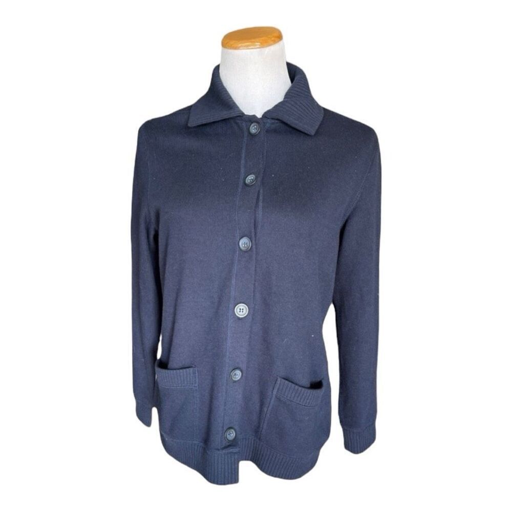 NWT Womens Karen Scott Sport Petites Navy Blue Button Front Sweater - Sz M MP